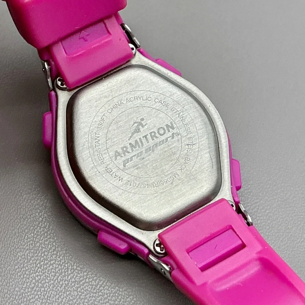 Armitron Watch Womens Pro Sport Digital Pink Resin 27mm Water Resistant Day Date